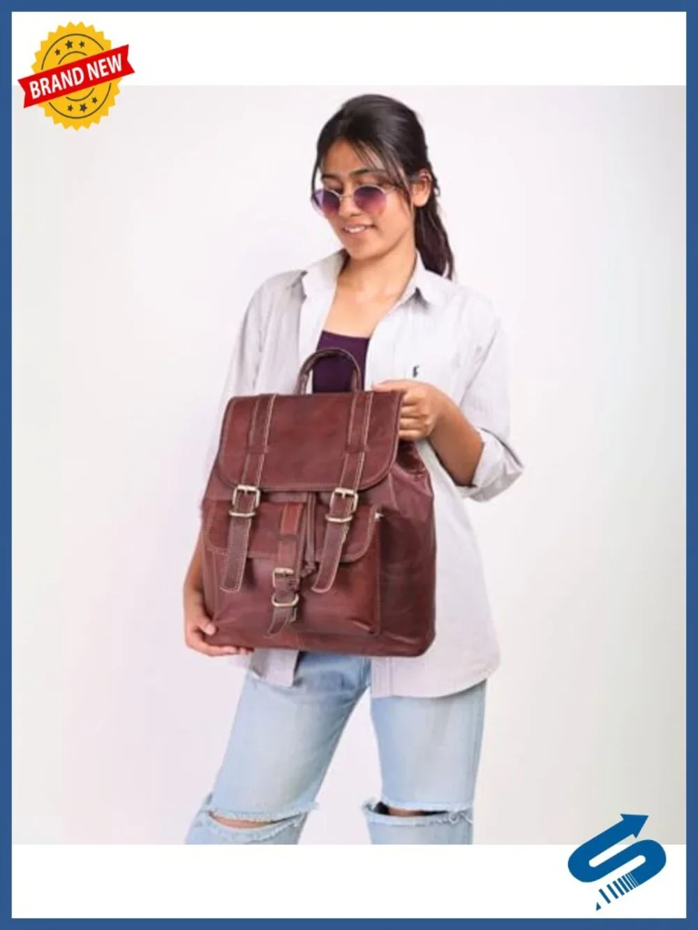 Brown Genuine Leather Drawstring Rucksack Backpack Purse for Women Laptop Bag